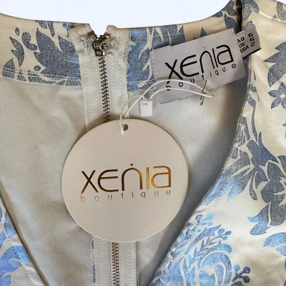 NWT Xenia Boutique Blue Damask Mini Dress V-Neck Fit & Flare -‎ Size 2 - Picture 6 of 8